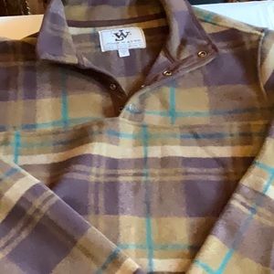 JOHN WAYNE brown Plaid WOOLY Snap Fleece Pullover Shirt Sweater Mens